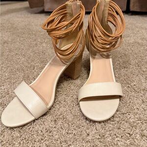 Oasis Society heels size 8.5 from buckle - Cream and Tan Heeled Sandals